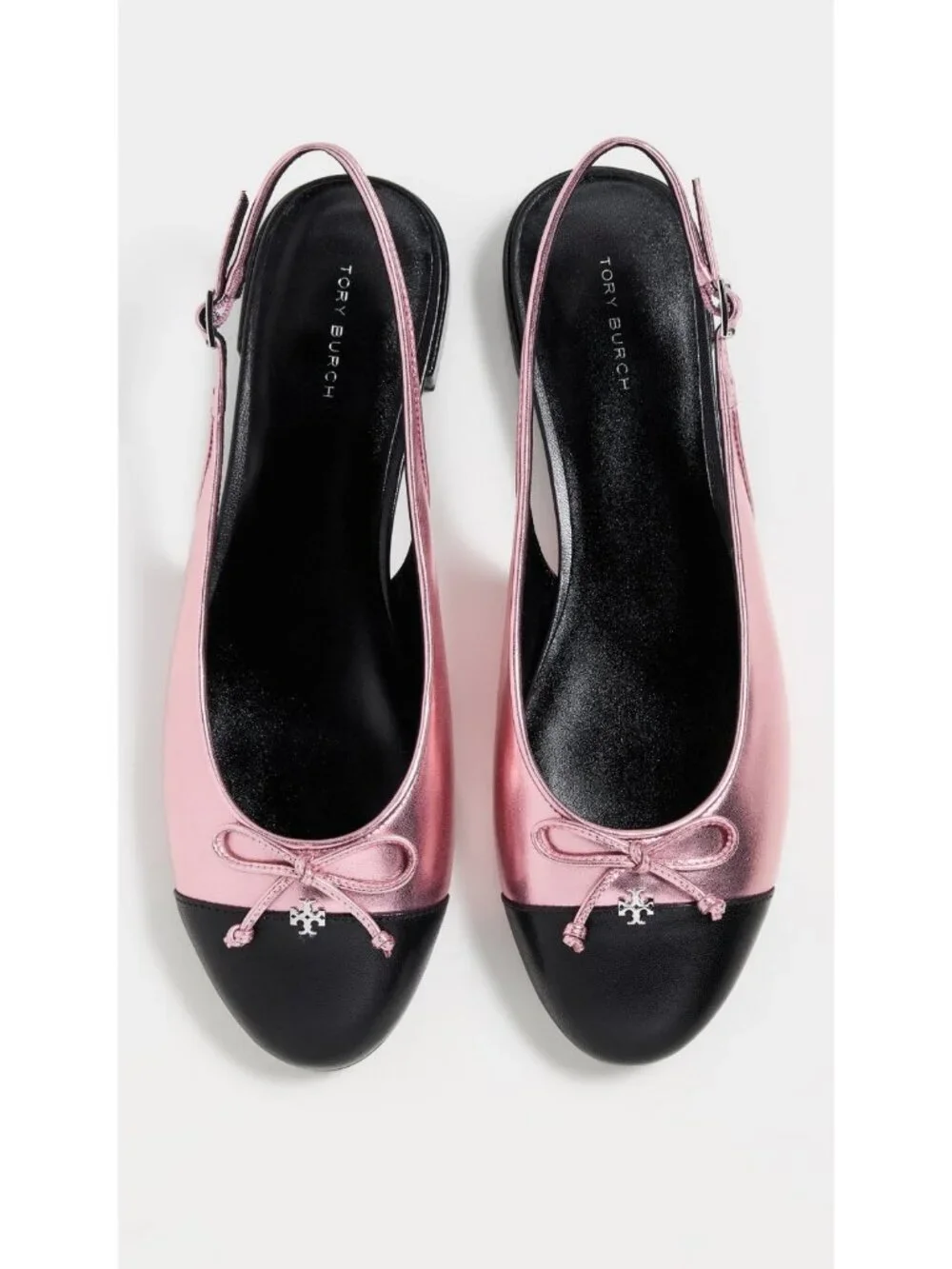 Tory Burch Slingback Ballet Flats Women's Size 6.5 Pink Metallic Leather Cap Toe